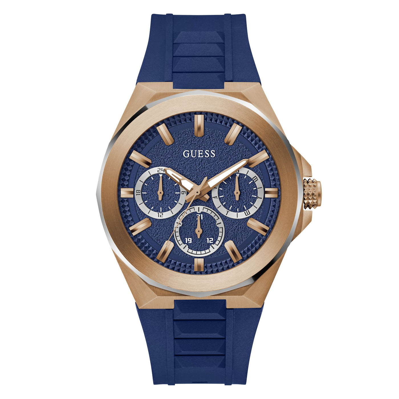 Guess Pinnacle Chronograph Quartz Blue Dial Blue Leather Strap Watch For Men - W0673G2